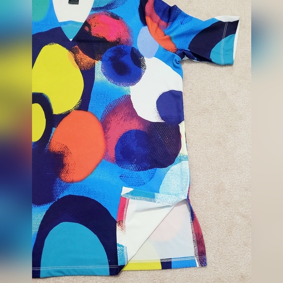 Ali Miles Women Blouse Top Medium Multicolor Abstract Print V-Neck Short Sleeve - Picture 5 of 10